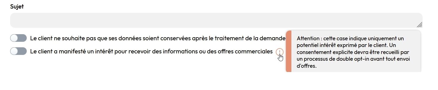 capture écran d'Upyourleads sur le consentement contact